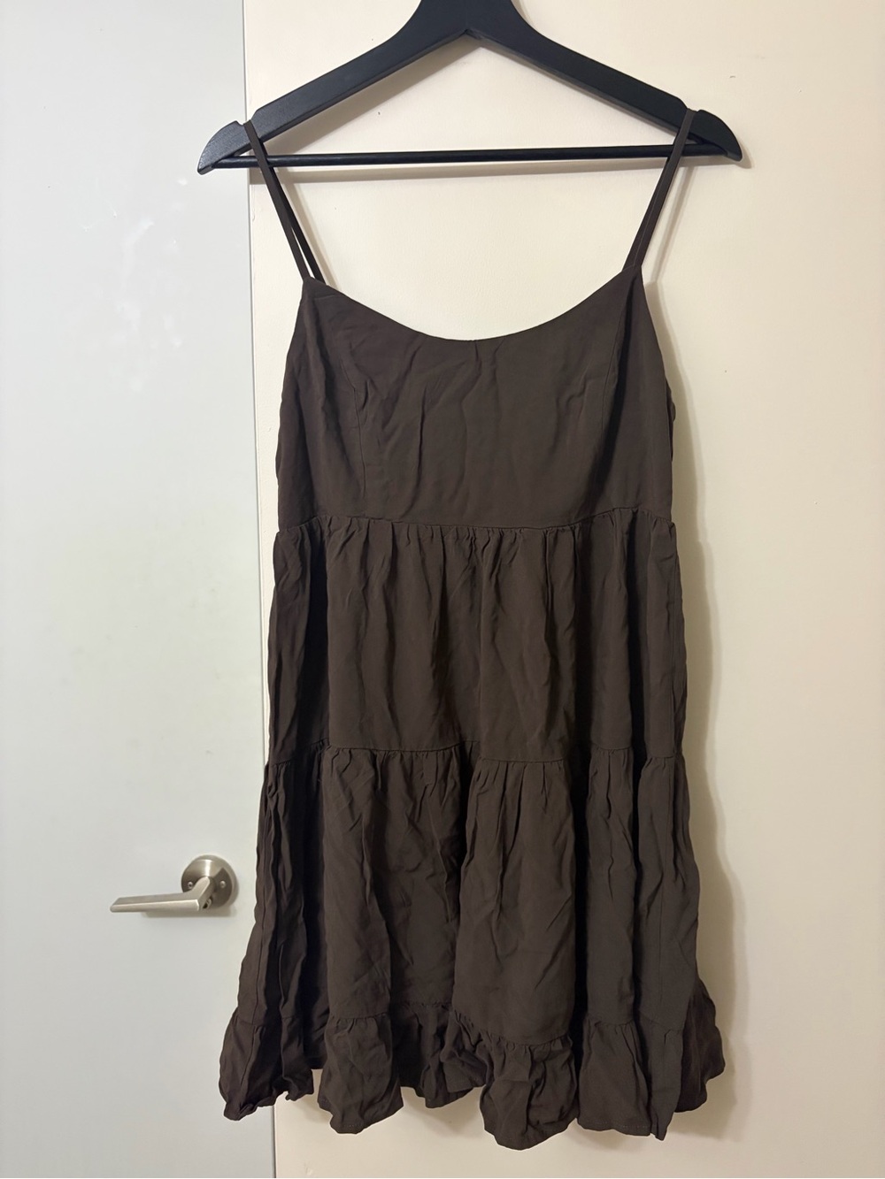 Brandy Melville Brown Tiered Spaghetti-Strap Mini Dress